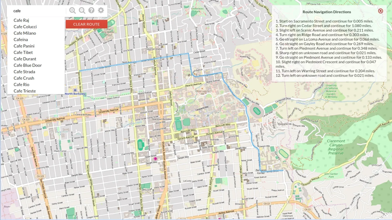 a screenshot of the map application, with a route selected