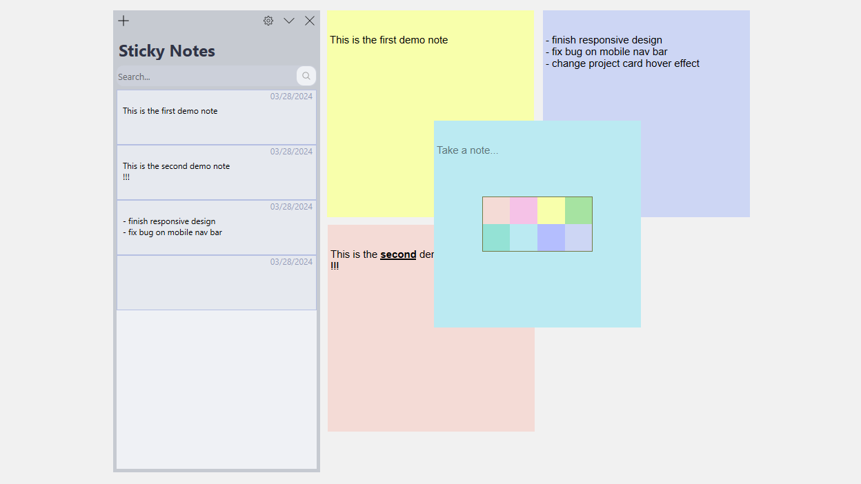 a sticky note application with four active notes